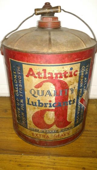 Large vintage Atlantic quality lubricants extra heavy 5 gallons oil can Florida 2