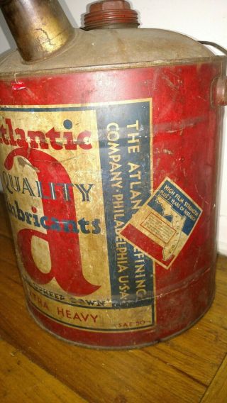 Large vintage Atlantic quality lubricants extra heavy 5 gallons oil can Florida 3