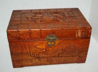 Vintage Hand Carved Chinese Camphor Wood Chest Trunk Box China