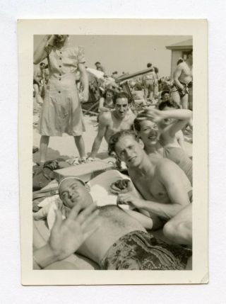 8 Vintage Photo Swimsuit Buddy Boys Men On Beach Snapshot Gay