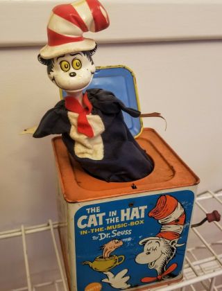Vintage Mattel Cat In The Hat Music Box Dr Seuss Jack In The Box (1970)