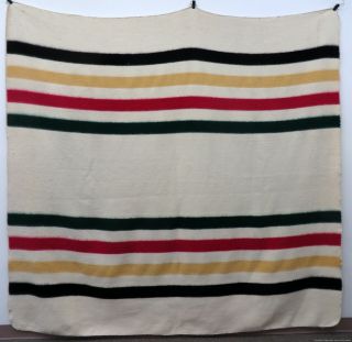 Vintage Orvis Multi Colour Stripe Edge Wool Blend Fuzzy Blanket 96 " X 84 "
