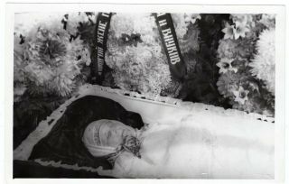 Vintage Post Mortem Photo Russia Dead Woman Open Coffin Orthodox Funeral L615
