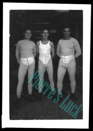 Three Men In Long John Union Suits With Bulges Vintage 1940 