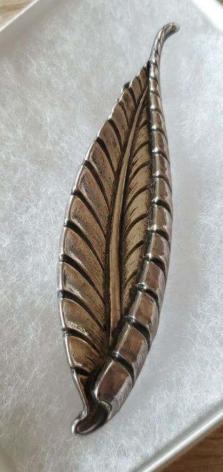 Vintage Guglielmo Cini Sterling Silver Brooch Leaf Feather Design Signed