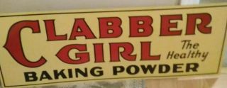 1950s Clabber Girl Baking Powder Double Sided Metal Sign 33 1/2” x 11 ¾” 2