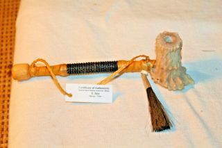 Authentic Native American Peace Pipe By Navajo Artist E.  Nezl - - 6 1/2 " Long