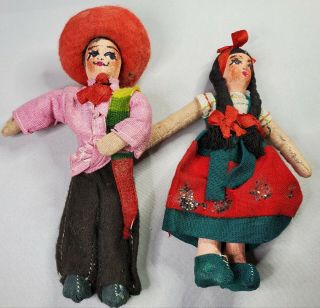 Vintage Mexican Folk Art Handmade Dolls Cloth Paper Mache