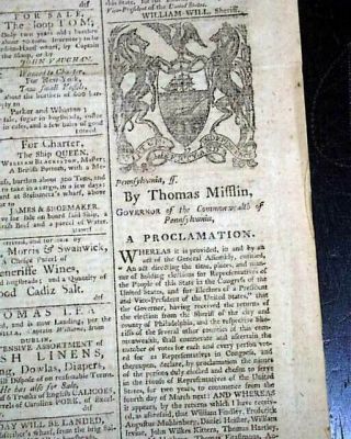 18th Century Philadelphia Pa Pennsylvania 1792 Newspaper W/ French Revolution