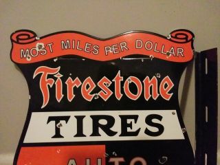 Vintage Firestone Tires Double Sided flange porcelain sign 2