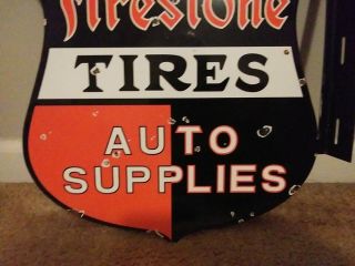 Vintage Firestone Tires Double Sided flange porcelain sign 3