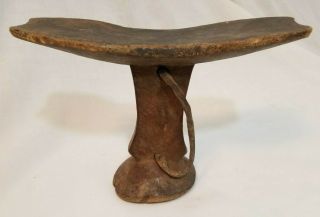 Vintage Ethiopian Hand Carved Wood Headrest W/ Leather Braid