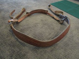 Vintage Western Horse Saddle 2 - 1/2 " Tooled Leather Back Flank Strap Rear Cinch