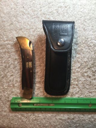 Vintage G96 Model 2070 1 Blade 1 Tool And Sharpener Knife With Leather Sheath