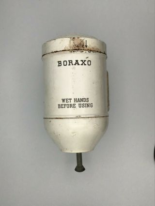 Vintage Powdered Hand Soap Dispenser Boraxo - White Enamel Soap Dispenser