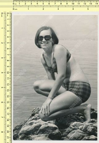 Bikini Woman With Shades,  Swimwear Lady Beach Portrait Vintage Photo