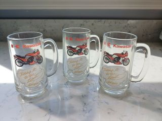 Rare Vintage 1985 Kawasaki Ninja " Taking It To The Limit " Glass Mugs Set Of 3