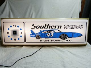 Large Lighted Plymouth Road Runner Richard Petty Dealership Clock Sign Nascar