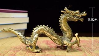 Chinese Hand Work Old Copper Carved Dragon Statue