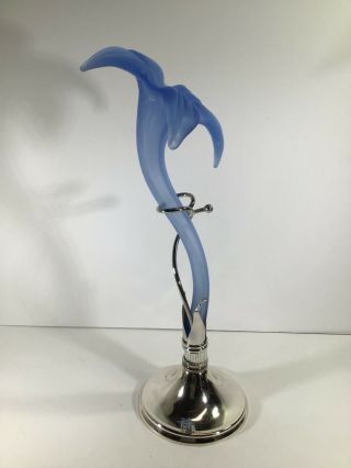 Vintage Hand Blown Cobalt Blue Bud Vase with Silver Plate Stand 2