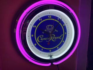 Crown Royal Whiskey Scotch Bar Man Cave Purple Neon Advertising Clock Sign