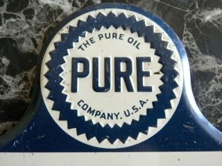 Vintage Pure Oil Co Drive Safely License Plate Topper Sign Rat Rod Gas Oil
