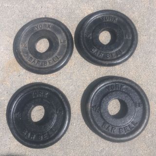 Vintage Set Of (4) 1.  25 Lb (1 1/4 Lb) York Standard Size Barbell Weight Plates