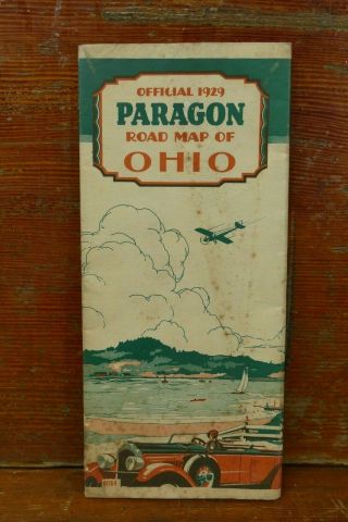 Rare Vintage 1929 Paragon Motor Oil Road Map Of Ohio Tri - Fold Map