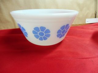 Vintage Federal Mod Blue Daisy Milk Glass Mixing Bowl