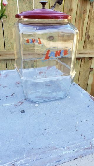 Vintage Large 12 " Glass Lance Store Display Jar With Metal Lid