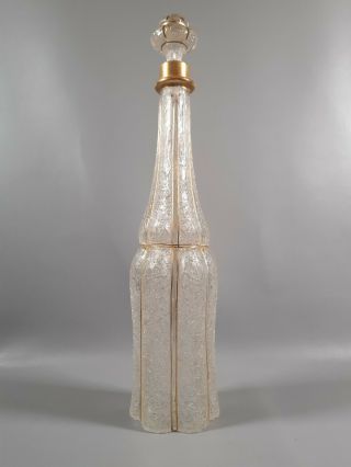 Vintage Hand Blown White Clear Ice Glass Gold Genie Bottle Unusual Decanter