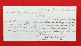 Civil War 1862 Note From Confederate Fort Quitman,  Texas