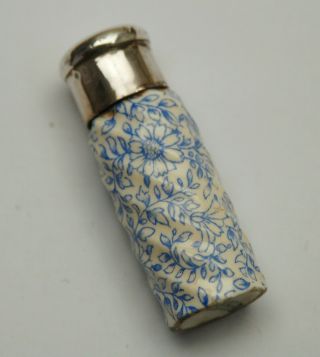 Antique Vintage Perfume Scent Bottle - Ceramic With Chester Silver Top - Registered