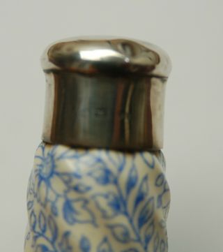 Antique vintage perfume scent bottle - ceramic with Chester silver top - registered 3