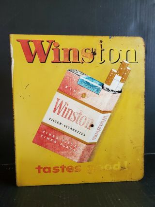 Vintage Winston Cigarette Tobacco Advertising 2 - Sided Flange Sign