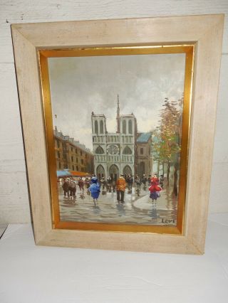 Notre Dame Vintage Oil Painting Paris France Signed Levi Framed 20 3/4 " X 16 5/8