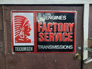 Vintage Tecumseh Engines Transmissions Gas Oil 36 " Embossed Metal Sign W/indian