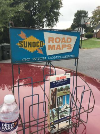 Vintage 1970 ' s Sunoco DX - Travel with Confidence Metal Road Map Rack 2