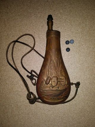 Antique Copper Flask/muzzleloader - Historic Civil War Piece - Double Sided Rare