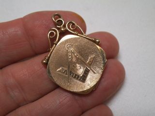 Antique/vintage Masonic Watch Fob Locket - Etched - Gold Filled/plated - 7.  1g - Db