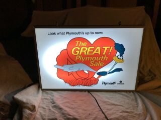 Large Lighted Plymouth Road Runner Dealer Display Sign Mopar Superbird Hemi Sign