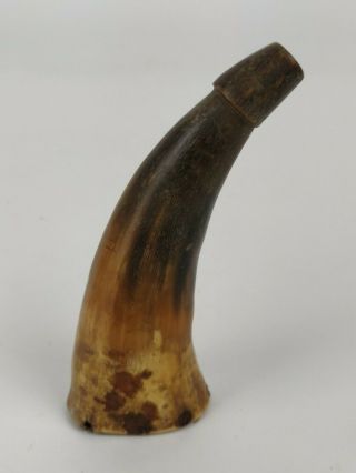 Vintage Unmarked Civil War Era Small Black Powder Horn Wood Base Bull Horn