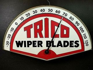 Vintage Trico Wiper Blades Thermometer Metal Advertising Sign Gas Oil