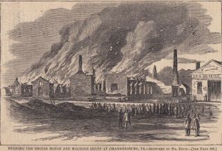 1862 Antique Prints - Rebel Fires In Chambersburg,  Pa - Troops In Harrisburg,  Pa