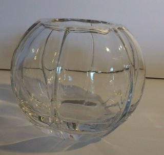 Vintage Clear Glass Round Bowl Shaped Vase Heavy Thick Glass Home Decor