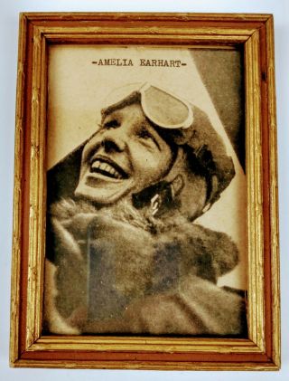 Vintage Photo Of Amelia Earhart W/frame.  Historical Female Pilot.  Desk Size Pic