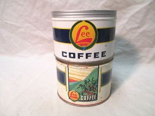 TWO VINTAGE LEE BRAND ONE POUND COFFEE TIN CAN SALINA KANSAS HD LEE MERCANTILE 2