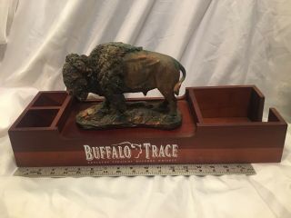Buffalo Trace Whiskey Napkin Condiment Holder Centerpiece Wood Bronze Bison Rare