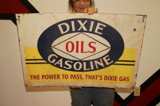 Large Dixie Oil & Gasoline Gas Station 30 " Metal Sign