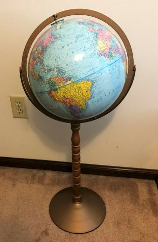 Vintage Replogle 12  Raised Relief Globe With Pedestal Stand 32 " Tall